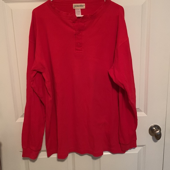 Men’s St. John’s Bay 100% Cotton Red Henley in Regular Size XL (46-48) - Picture 4 of 9